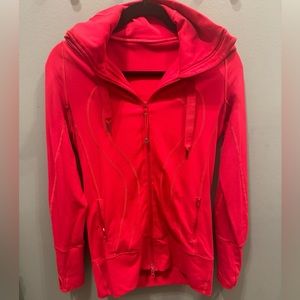 Red hooded full zip define jacket